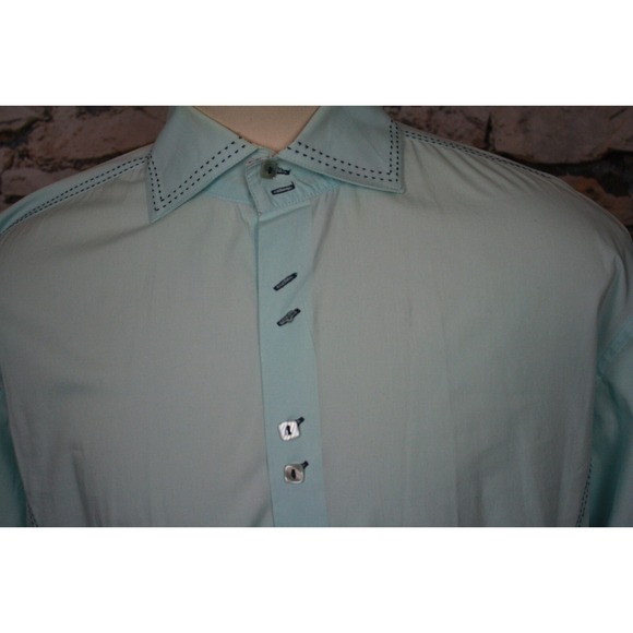 INTERNATIONAL LAUNDR Men's Shirt Teal Blue Fashion Top Stitch Contrast Cuff XL - Picture 6 of 13